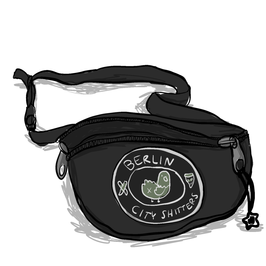 Eine Illustration einer schwarzen Bauchtasche.