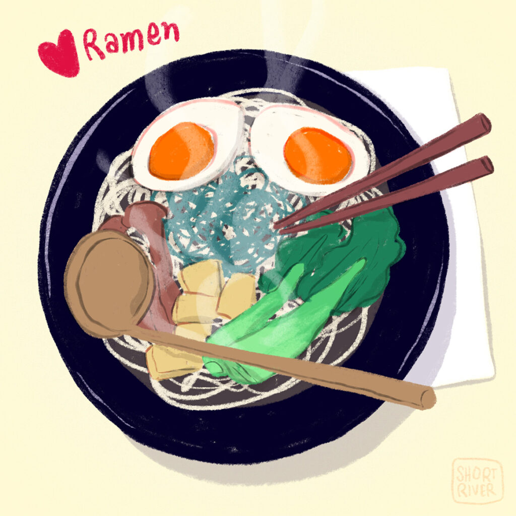 Illustration einer Schüssel mit Ramen-Suppe.